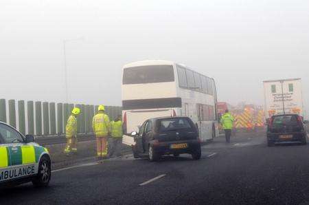 Emergency services attend the scene of a crash on the A249 Sheppey Crossing southbound