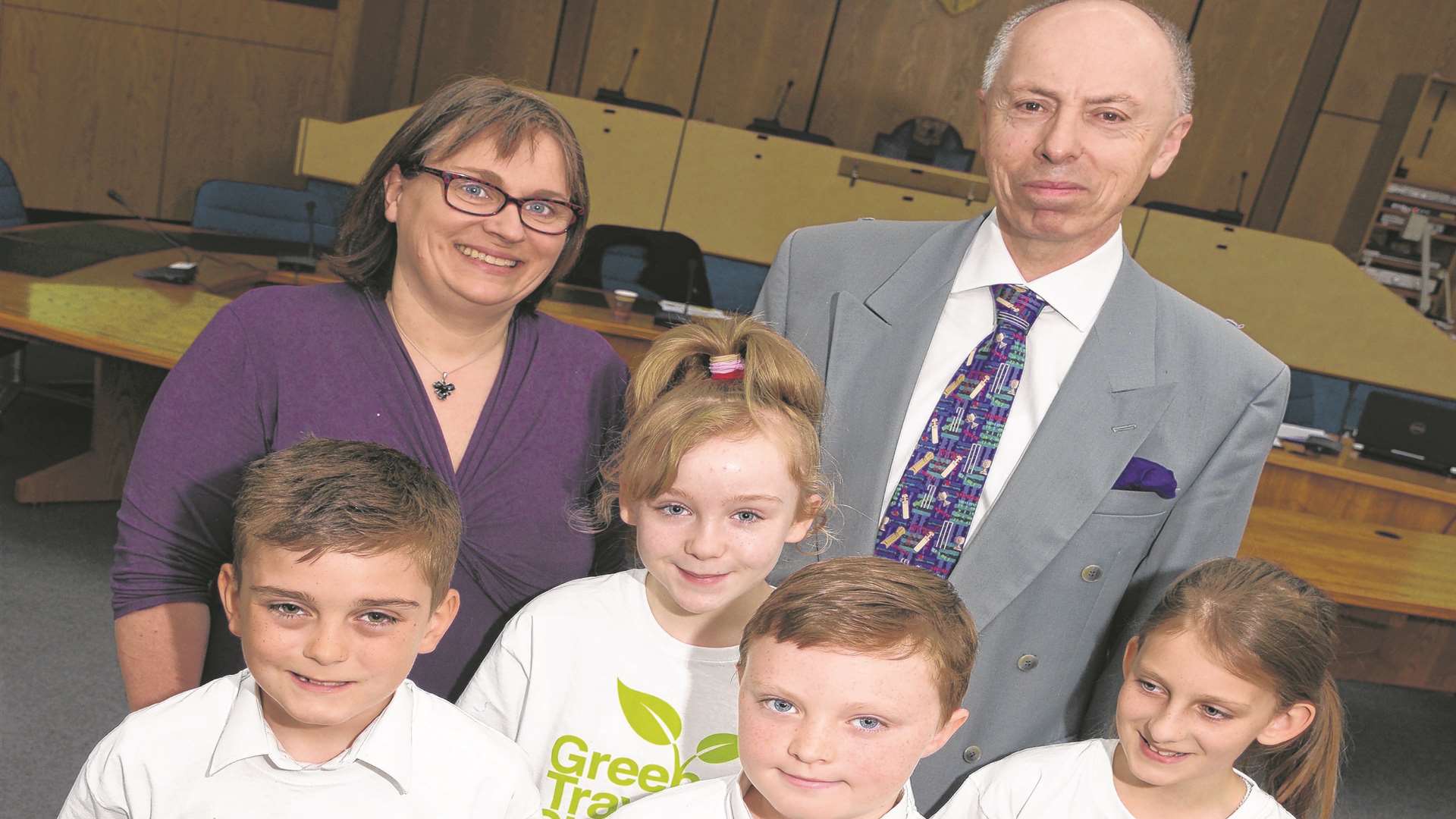 Rosie Tapp of BabyBel with Michael Claughton and pupils Brendon Finn, Jess Bright, Alfie Crockford and Dominica Chylinska