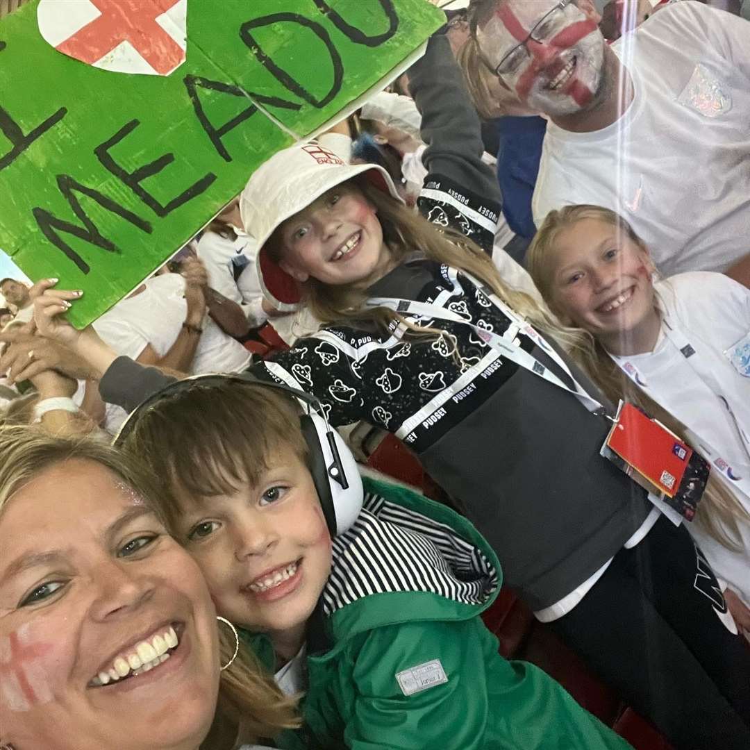 Kerry, Callum, Lauren, Taylor and Damian Laville at the Women’s Euros semi-final (Kerry Laville/PA)