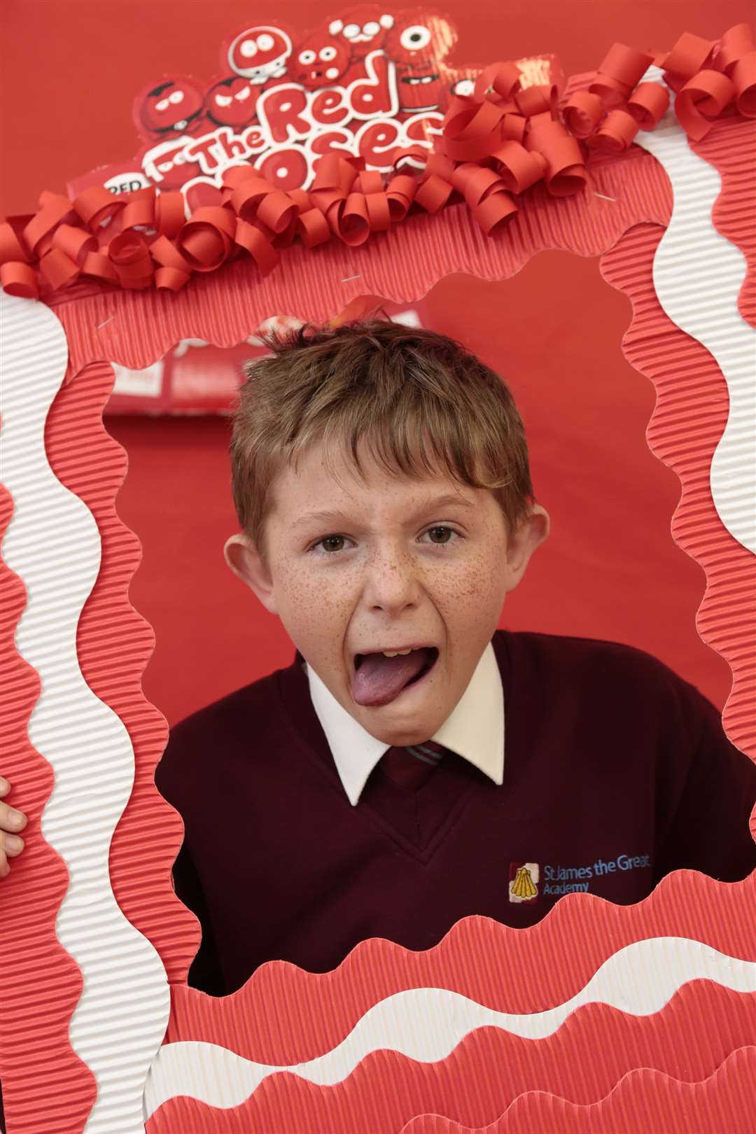 Bobby strikes a pose in the Comic Relief selfie frame.