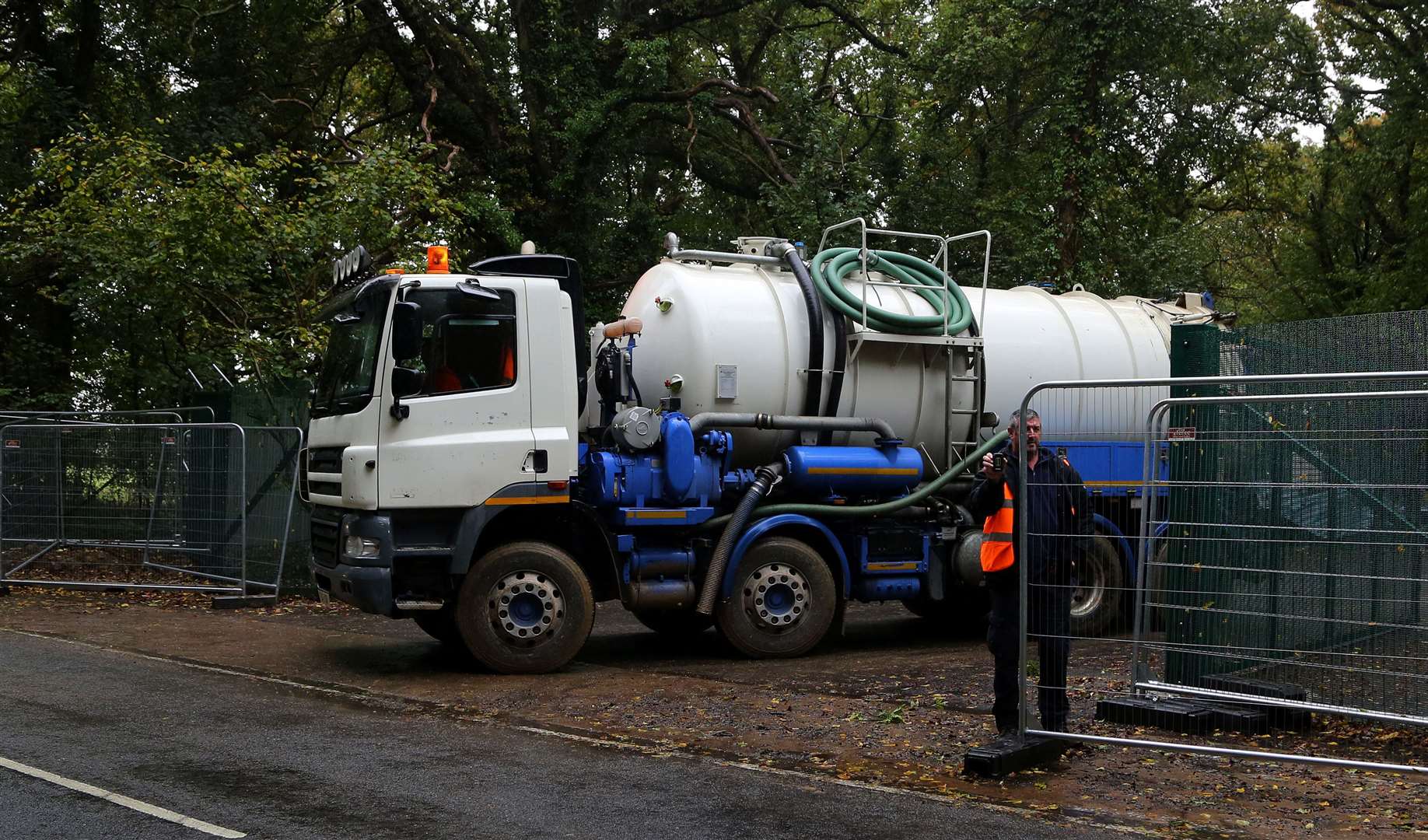 A lorry leaves Horse Hill Developments in Horley, Surrey (Gareth Fuller/PA)