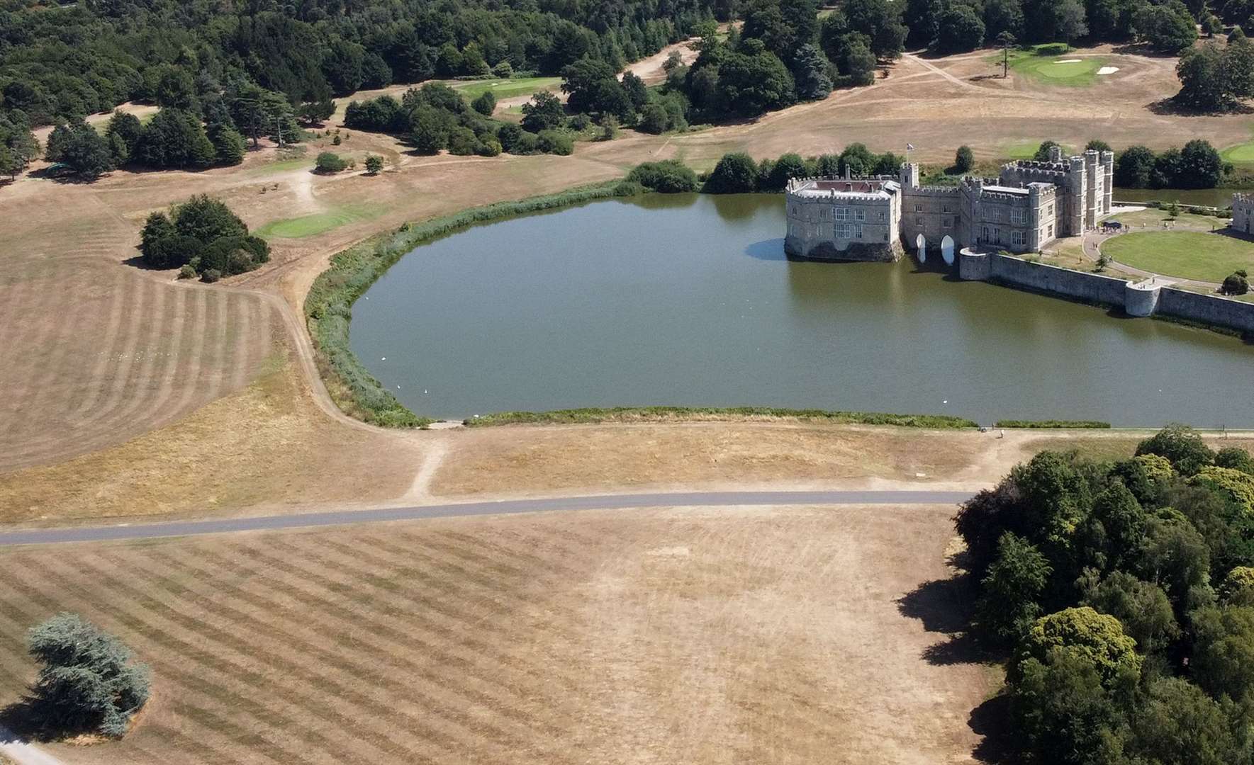 A view of the parched lawns around Leeds Castle in Kent (Gareth Fuller/PA)