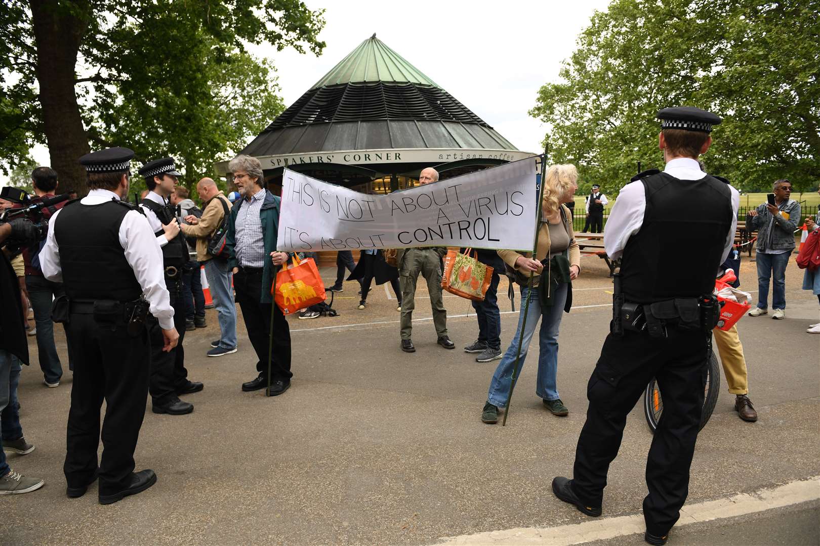 Police kept a close eye on the protesters (Stefan Rousseau/PA)