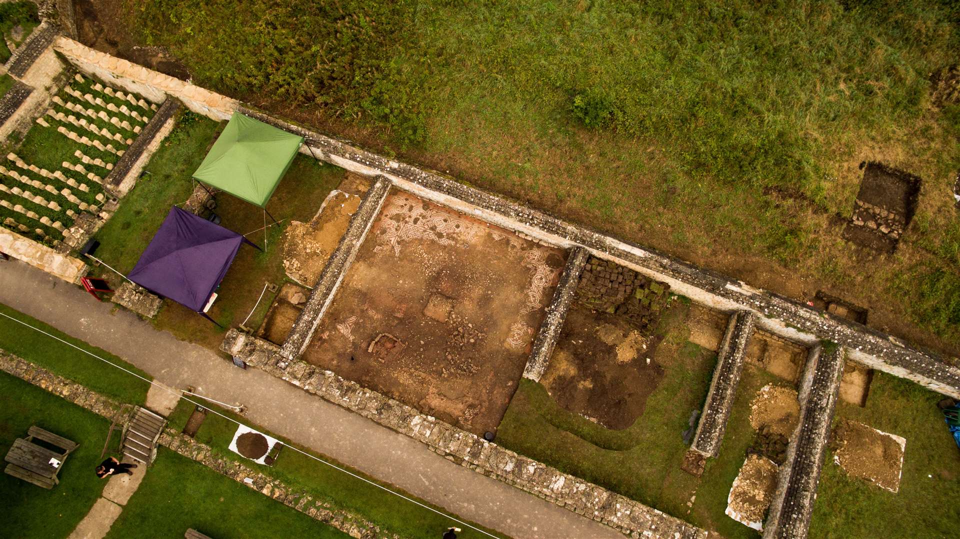 The mosaic was unearthed at the Roman villa in Chedworth, Gloucestershire (National Trust/PA)