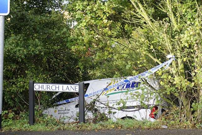 A van careered into a ditch after the first crash