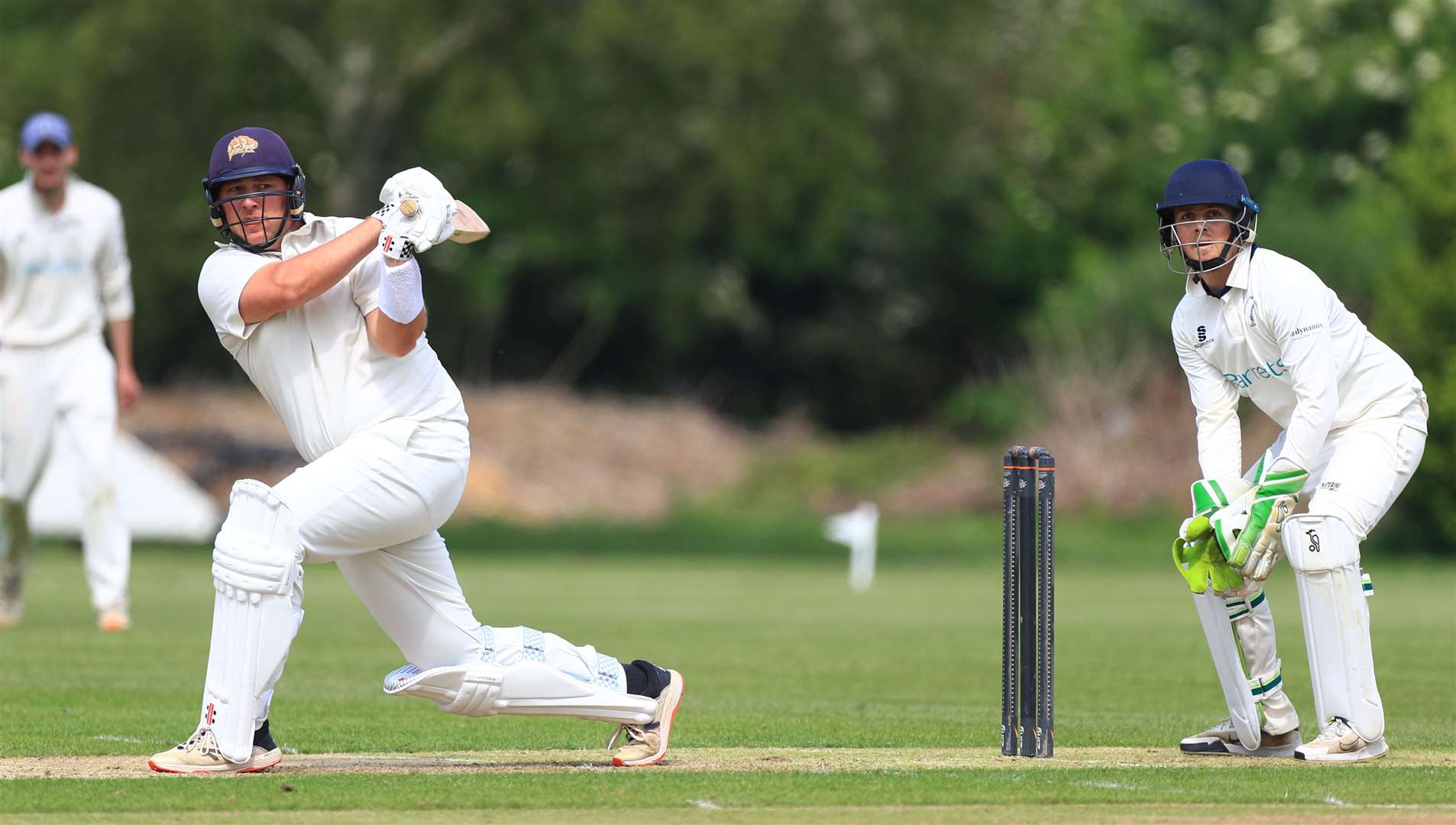 Returning Canterbury captain Jarryd Taig plays through the legside as St Lawrence & Highland Court wicketkeeper Matt Hammond watches on. Picture: Gary Restall