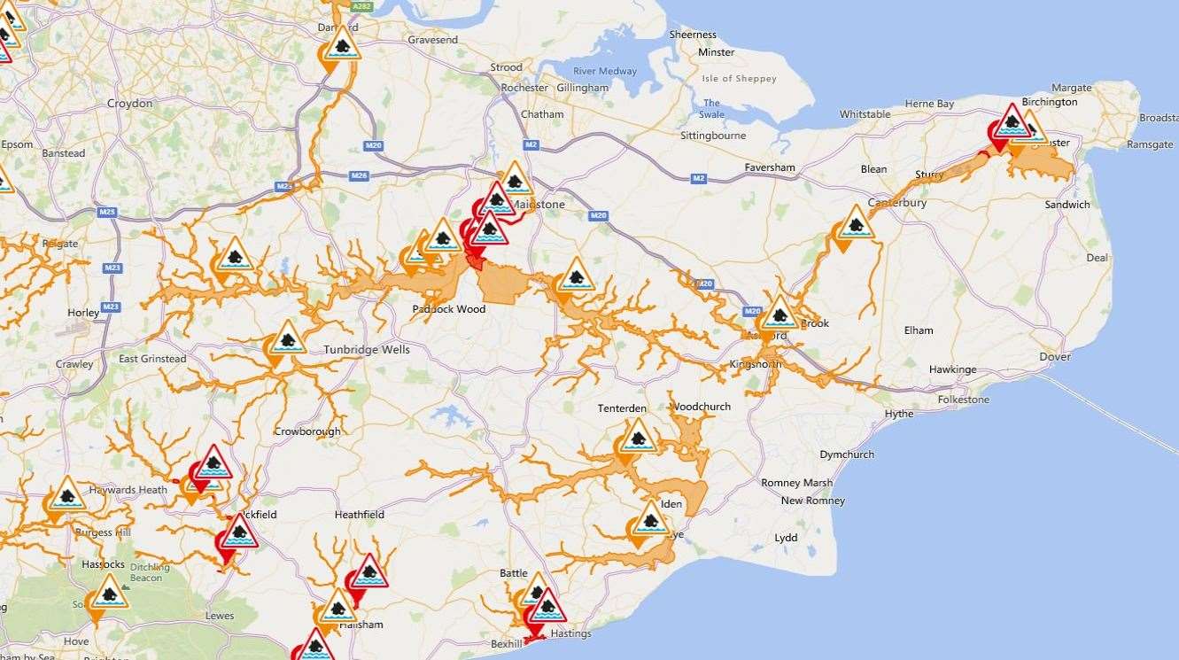 Flood alerts are in place across Kent