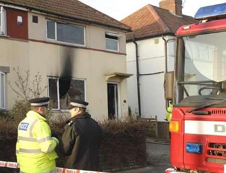 Police at the scene of the double tragedy. Picture: TERRY SCOTT