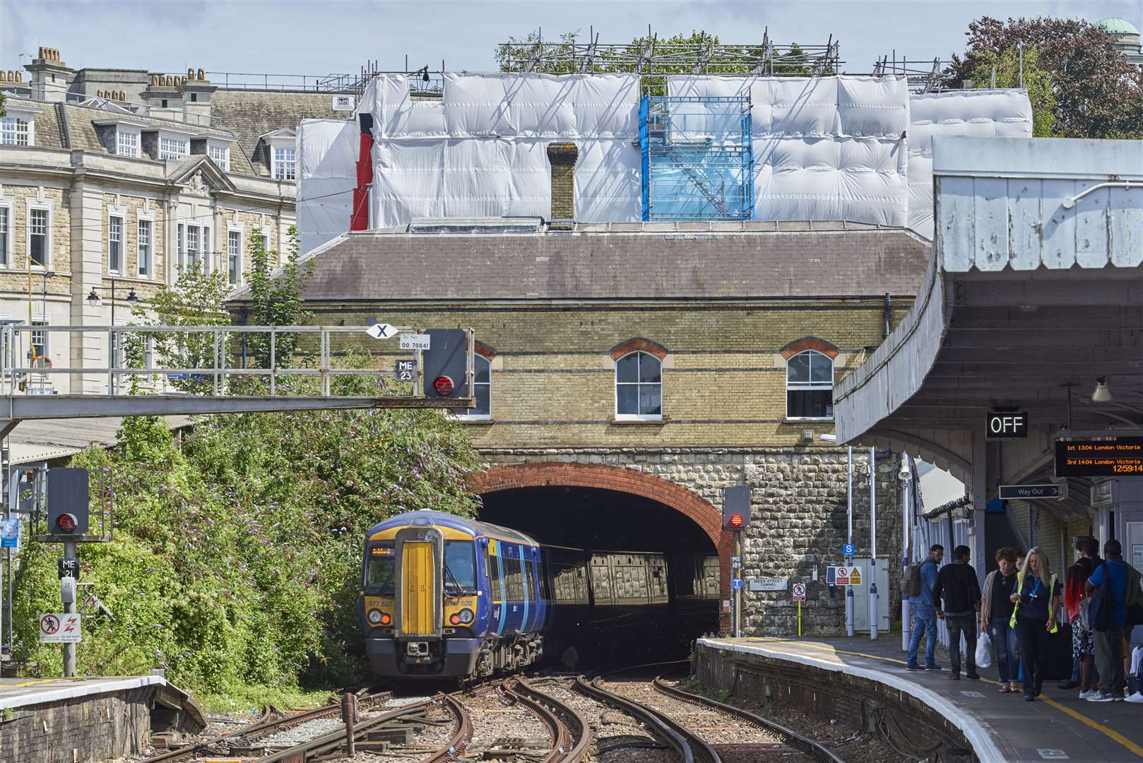 Scaffolding around The Vic above the Maidstone East railway tunnel
