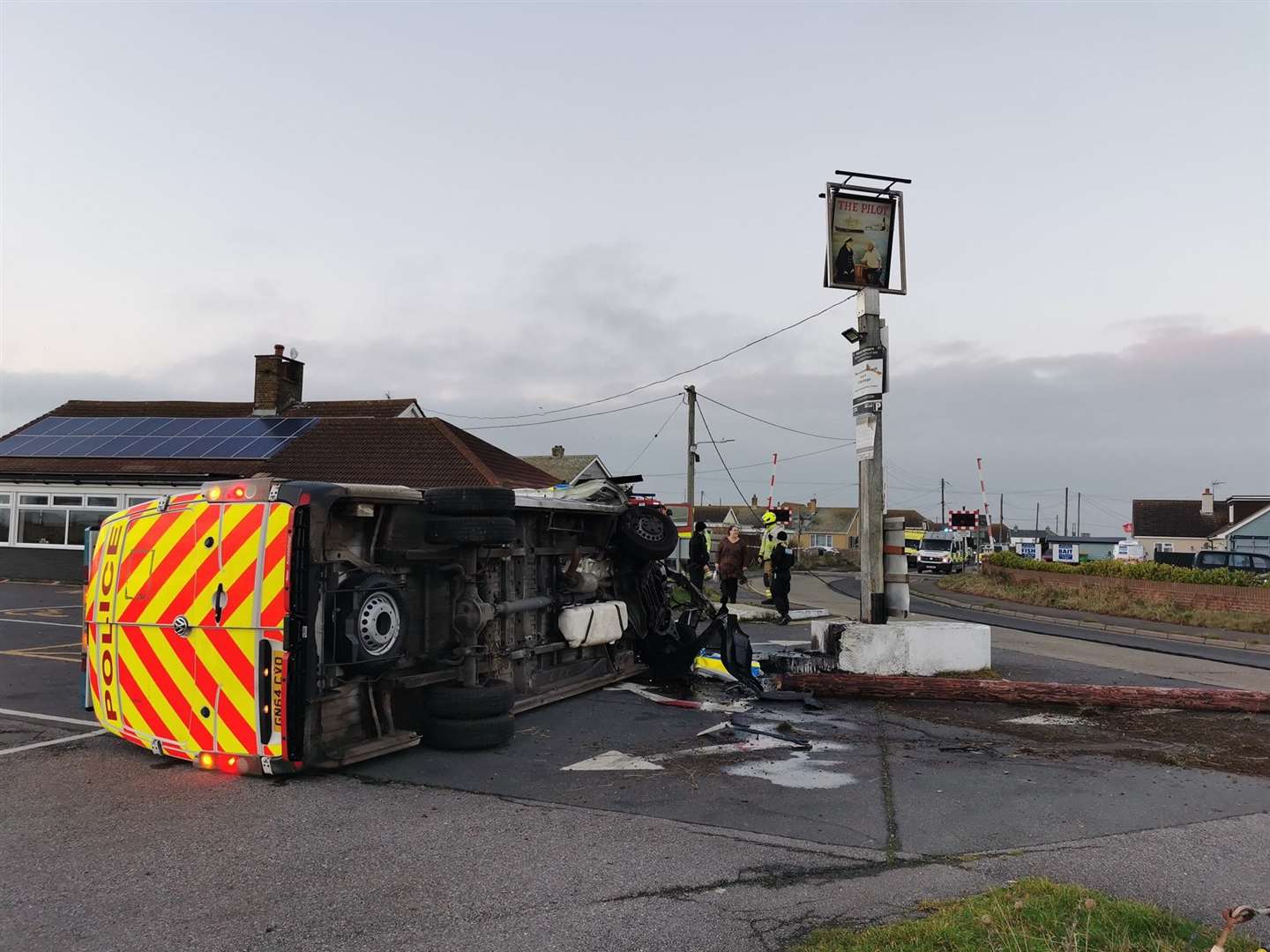 A police van has collided with a telegraph pole. Photo: Niko Miaoulis