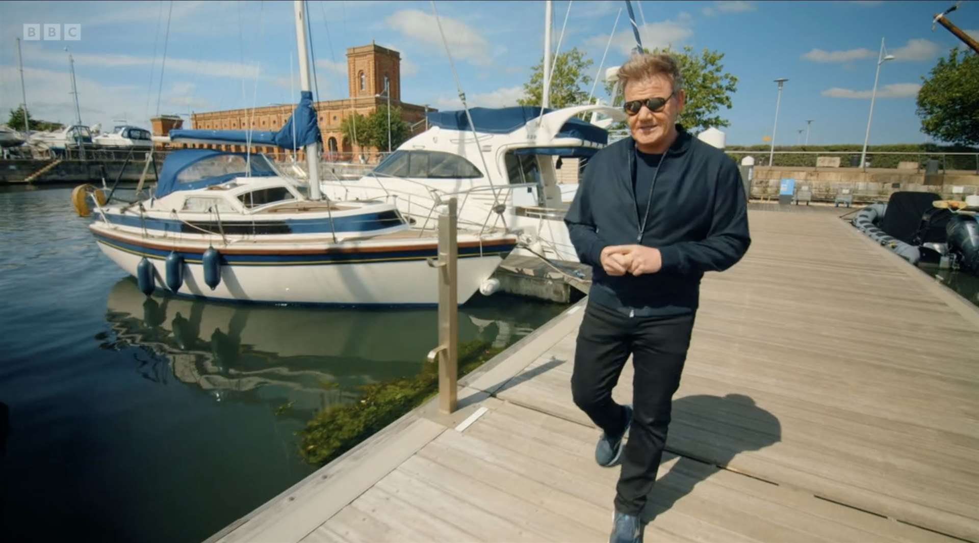 Chef Ramsay at Chatham Dockside marina. Still from Gordon Ramsay's Future Food Stars. Credit: BBC One