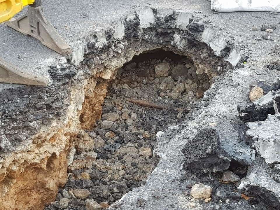 The sinkhole in Upper Fant Road. Picture: Nathan Dawson (13410883)