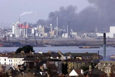 View of the warehouse fire from Gravesend. Picture: RICHARD EATON