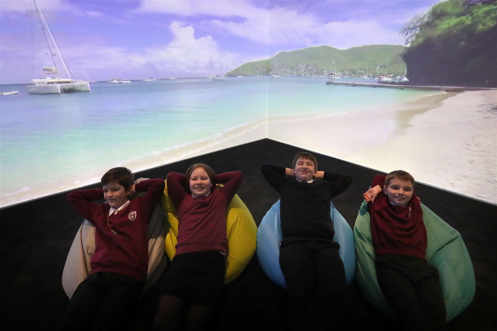 Pupils enjoyed a trip to the beach in the immersive classroom (Andrew Milligan/PA)