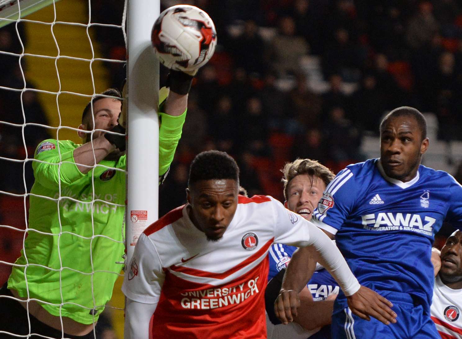 Charlton keeper Stephen Henderson saves at his near post. Picture: Keith Gillard