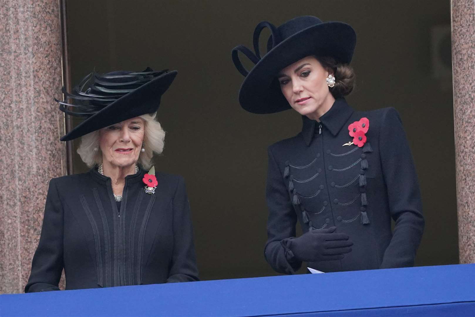 The Queen and the Princess of Wales during the Remembrance Sunday service at the Cenotaph in 2023 (Jonathan Brady/PA)