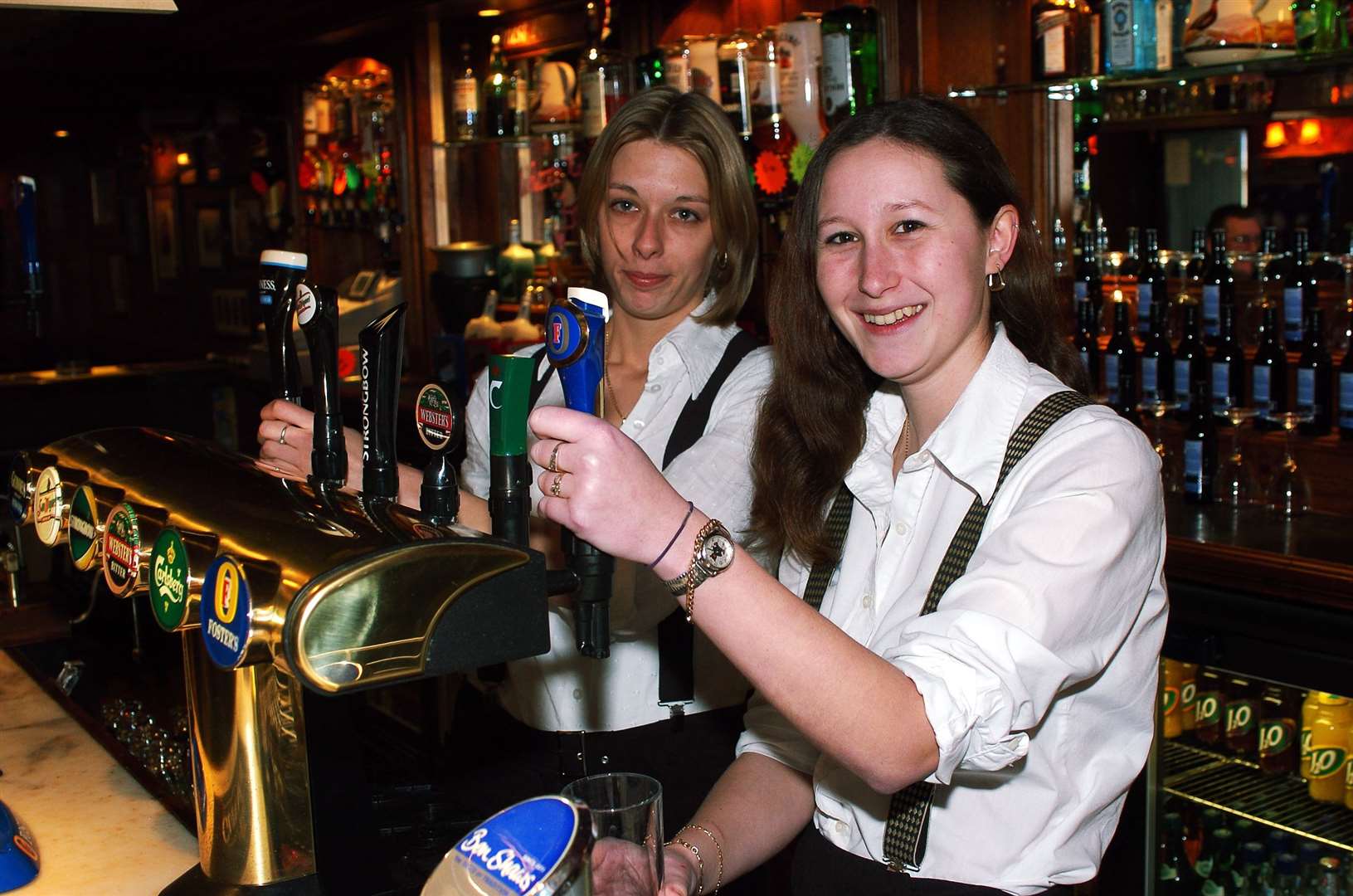 Theresa Gent and bar supervisor Karen Hollett at Braces Ramsgate in 2005