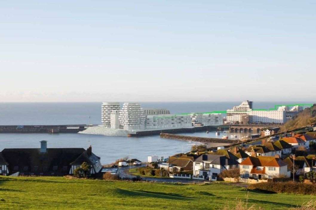 Artist's impression of how the Folkestone harbour development could look from East Cliff. Picture: Folkestone Harbour & Seafront Development Company