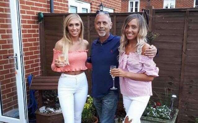 Hayley Bray pictured with her sister Sadie Bray (left) and dad Chris Bray (centre)