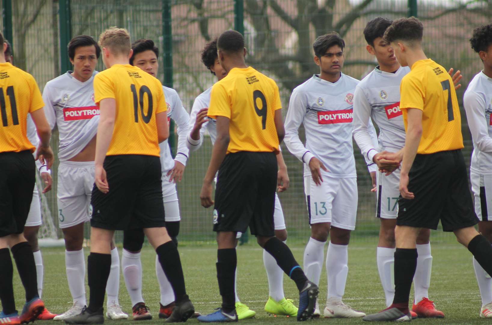 The teams shaking hands before the match