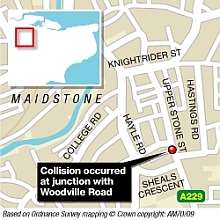 The collision happened at the A229's junction with Woodville Road. Graphic: James Norris