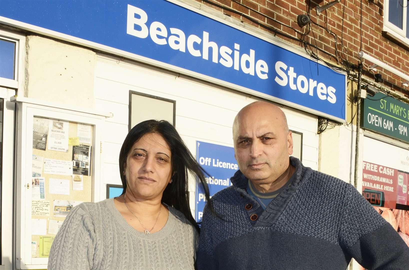 Stella and Sunil Patel outside their shop. Picture credit: Paul Amos