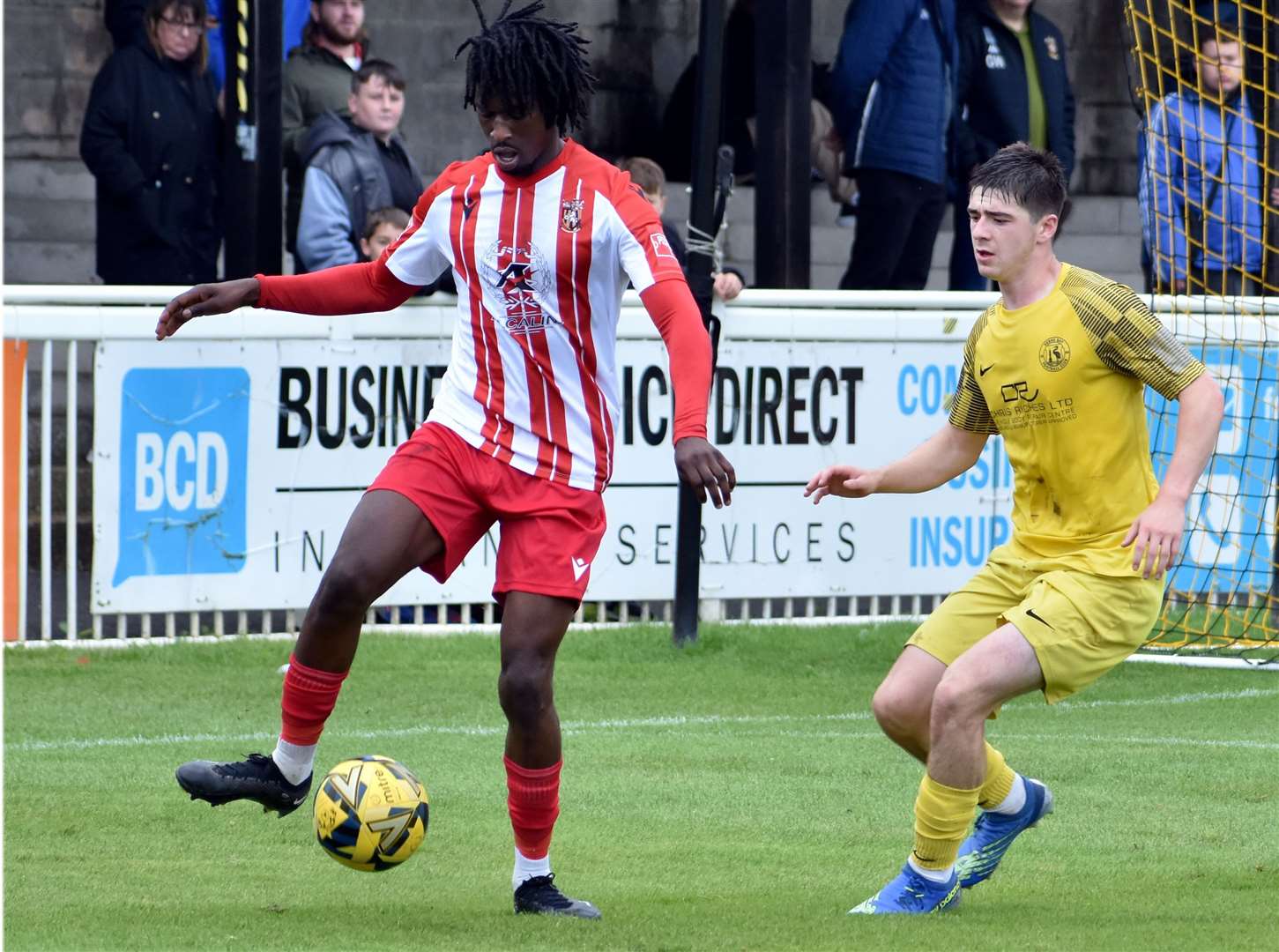 Herne Bay's Harrison Pont, right – came off against Horndean but boss Steve Lovell is hopeful he will return for the game at Ramsgate. Picture: Randolph File