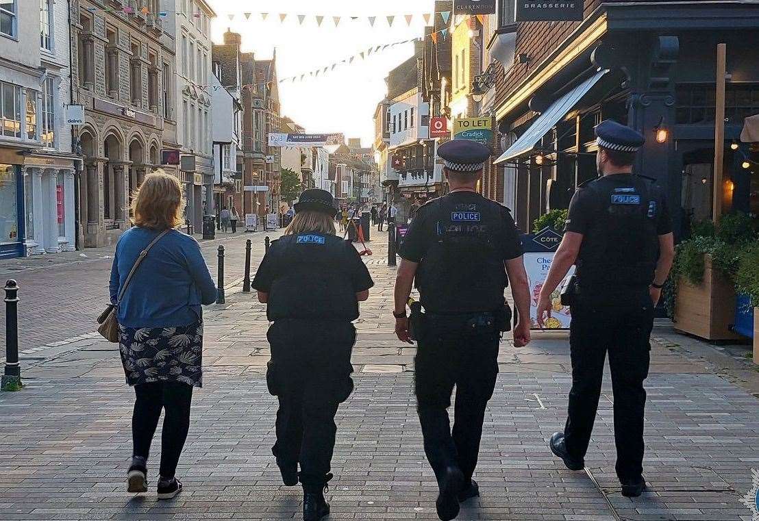 Officers out in patrol in Canterbury amid a police crackdown. Picture: Kent Police