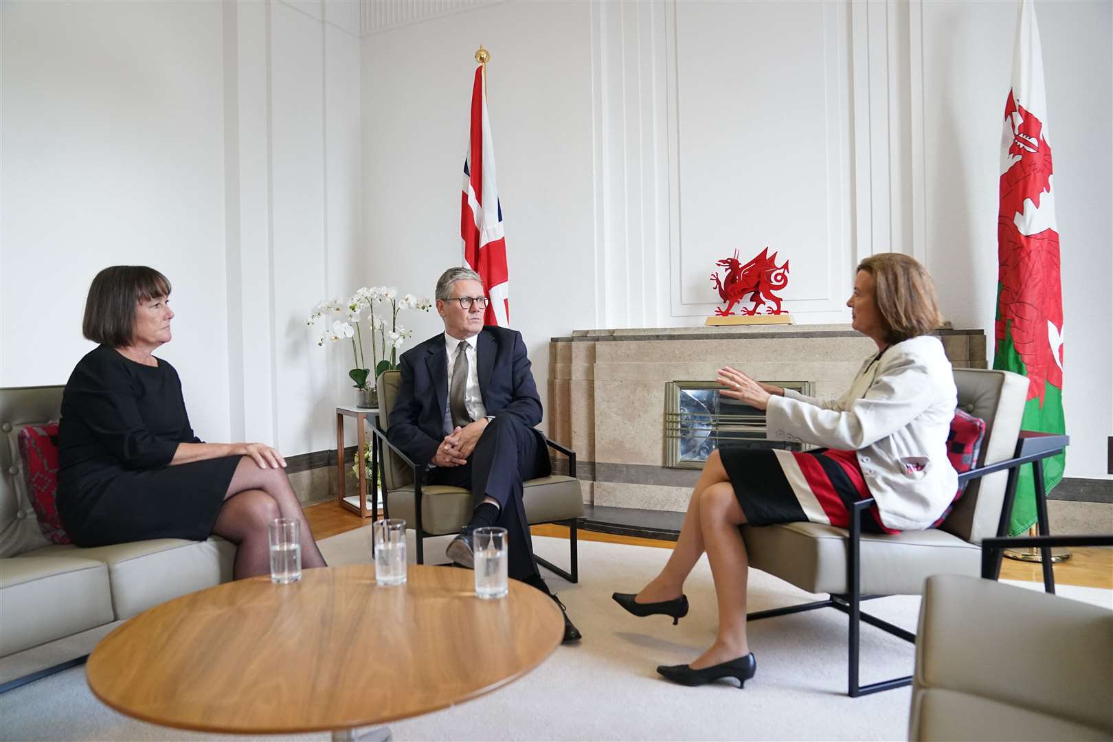 Welsh Secretary Jo Stevens, left, and Prime Minister Sir Keir Starmer met First Minister of Wales Eluned Morgan in August this year (Stefan Rousseau/PA)