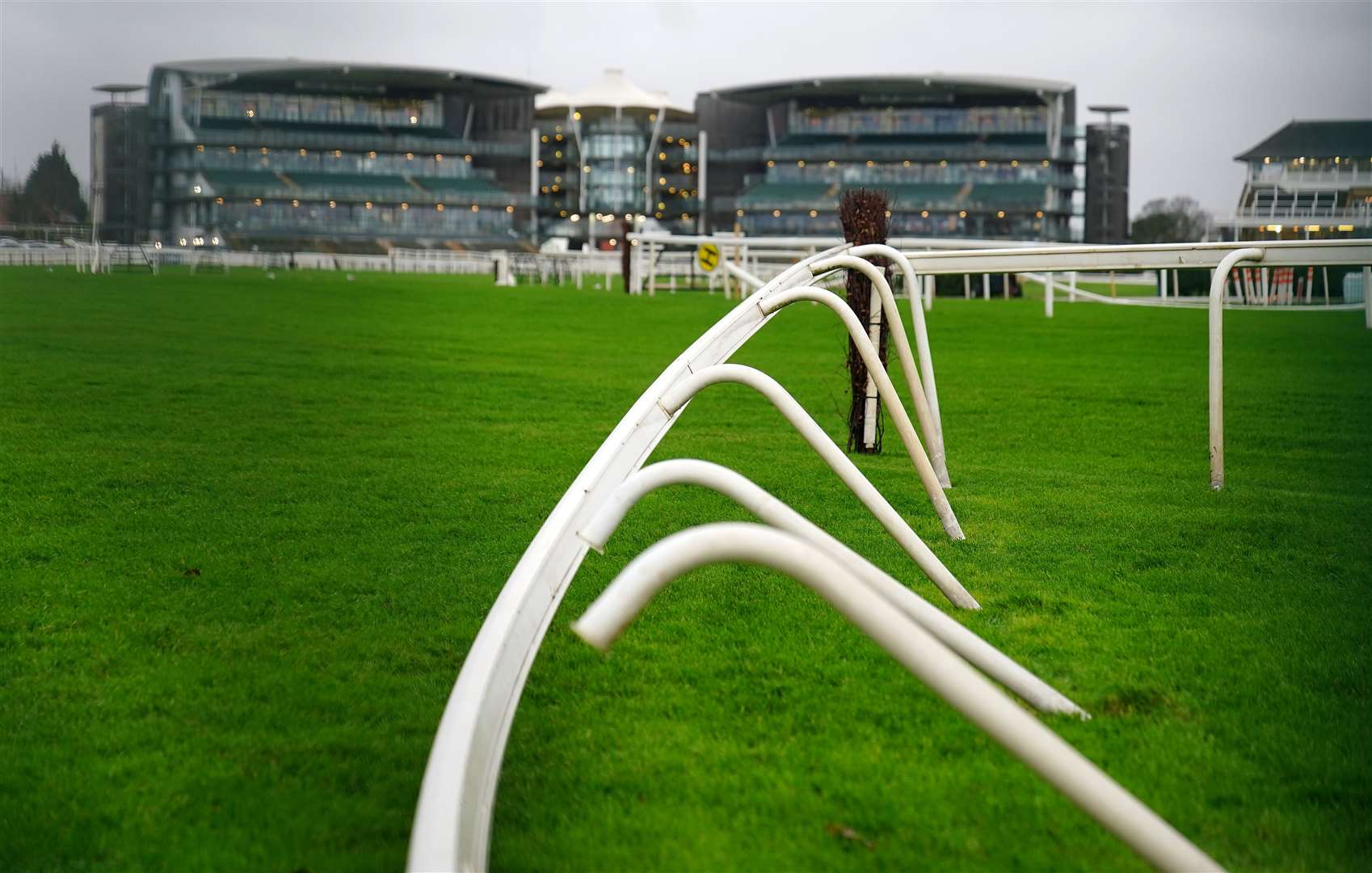 Broken railings at Aintree Racecourse in Liverpool (Peter Byrne/PA)