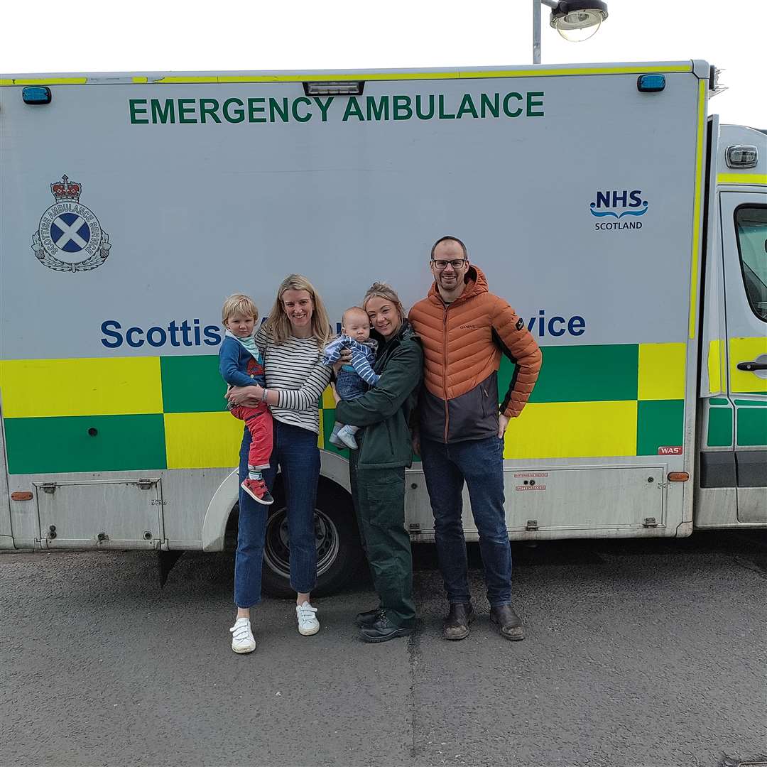 The Clayton family met up with ambulance service call handler Lorna Milward (Scottish Ambulance Service/PA)