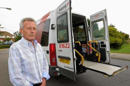 Mike Playle, senior day Centre Officer, with one of the fleet of minibuses used by the Crawford Centre, Sheerness. One of their buses was issued with a parking ticket at the Swallows Leisure Centre, Sittingbourne.