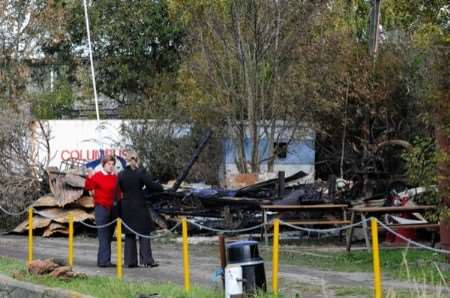 After the fire - the scene of the suspected arson at the barge museum