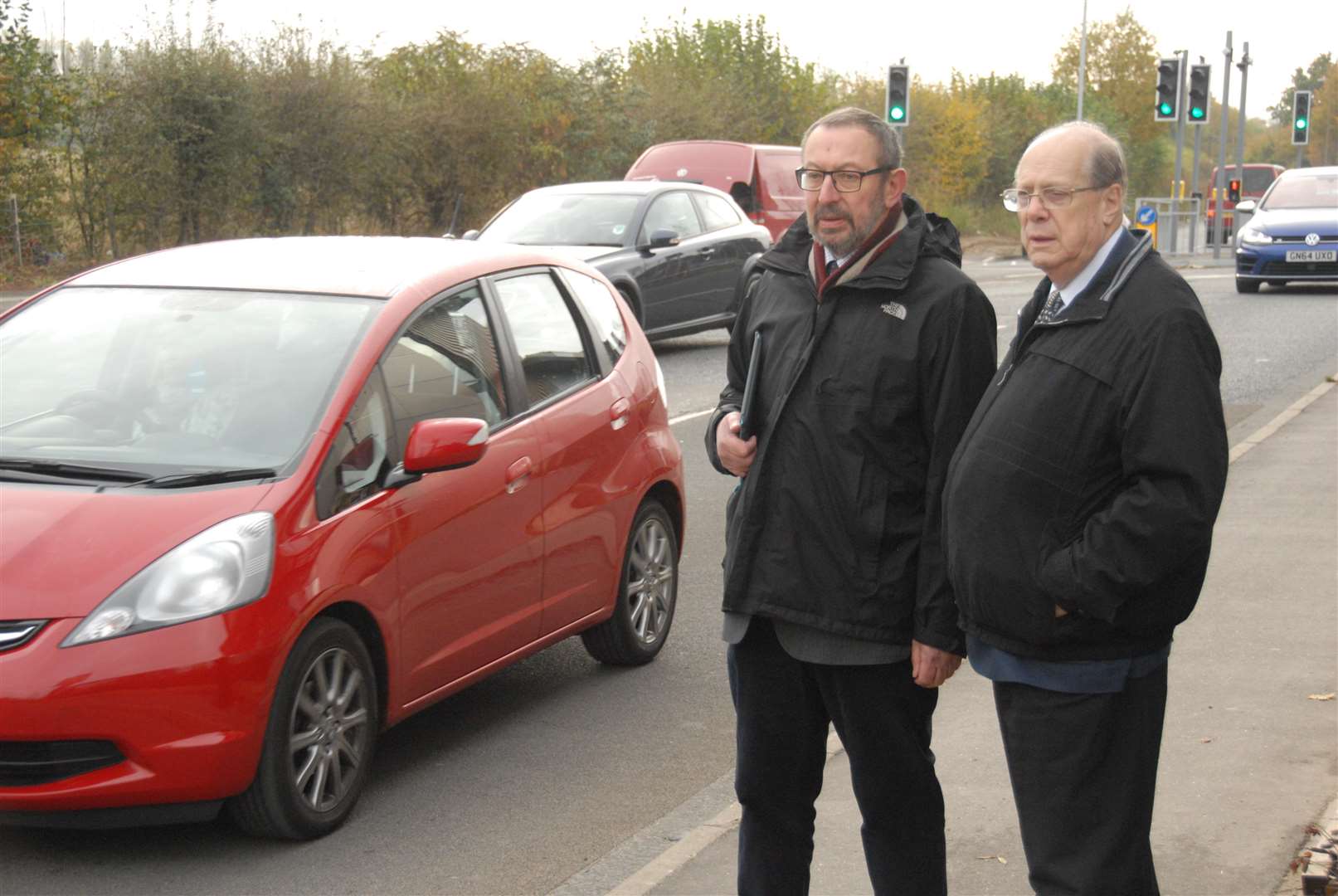 Lib Dem Cllrs Rob Bird and Dan Daley contemplating the congestion with dismay