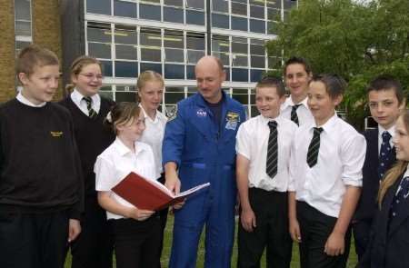 Mark Kelly chats to pupils at Maidstone's Cornwallis School. Picture: JOHN WARDLEY