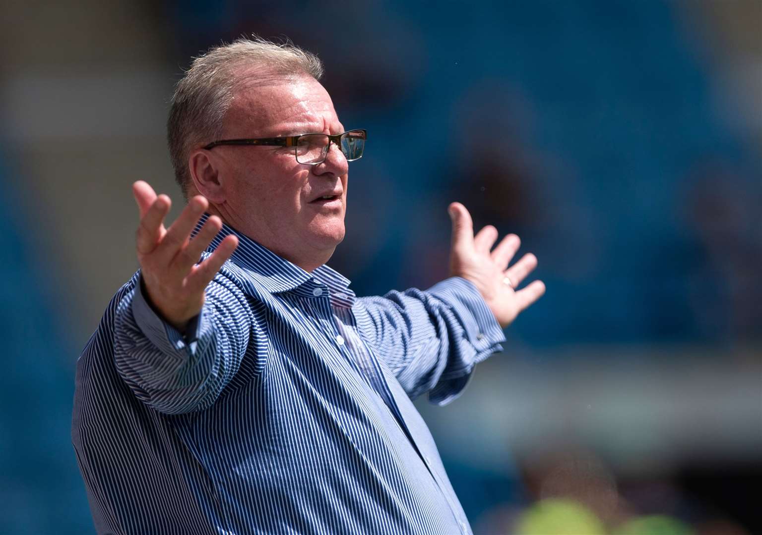 Manager Steve Evans had to have a go at his players following a poor opening half against Dover Picture: Ady Kerry