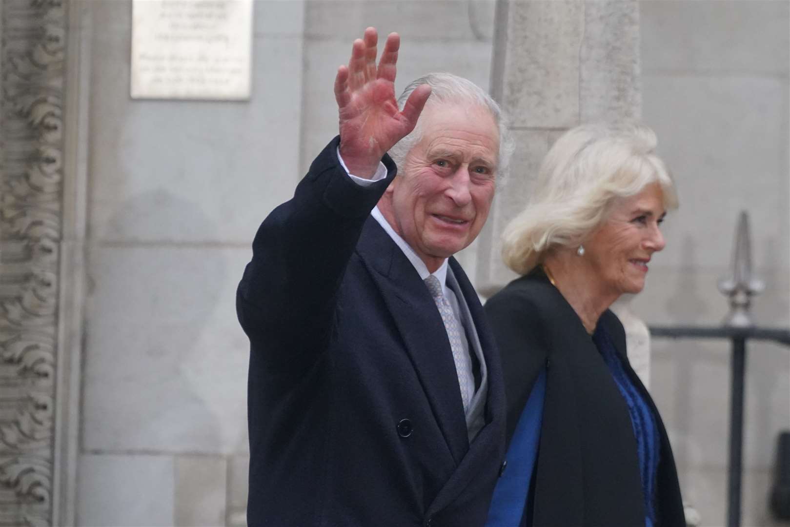 The King and Queen leaving the London Clinic after Charles’s procedure for an enlarged prostate (Victoria Jones/PA)