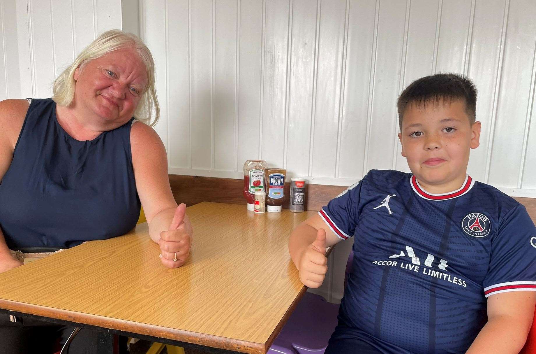 Sue Eyers and her grandson Lenny, 10 traveled from Gravesend to enjoy the food in The Coastal Park Garden Cafe in Leysdown. Picture: Joe Crossley