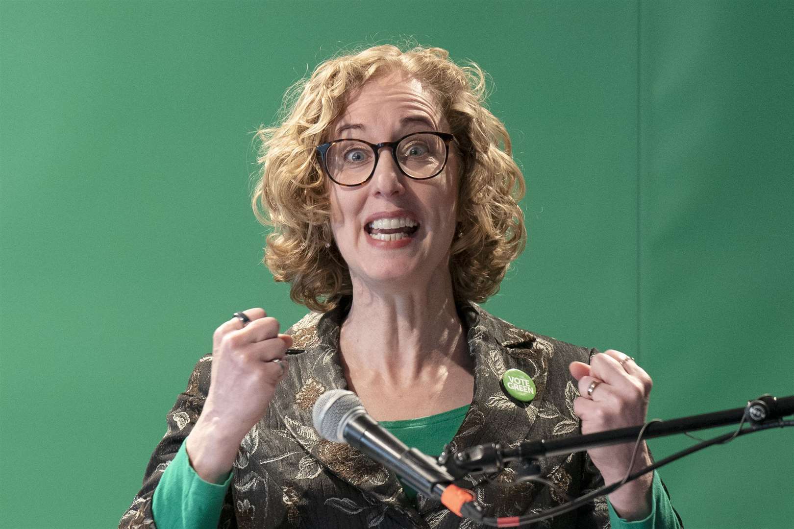 And in Edinburgh, Scottish Greens co-leader Lorna Slater launched her party’s manifesto, proposing a wealth tax and an end to oil and gas companies advertising (Jane Barlow/PA)