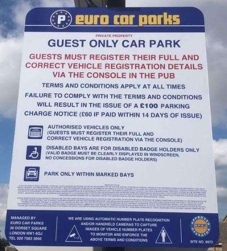 The warning sign at the Toby Carvery car park at Westwood Cross. Submitted picture