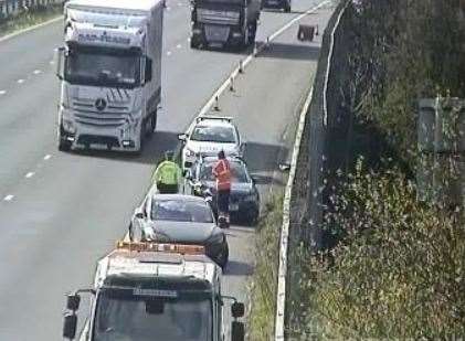 Police and National Highways officers are assisting traffic on the M20 after Operation Brock has caused miles of queues. Picture: National Highways