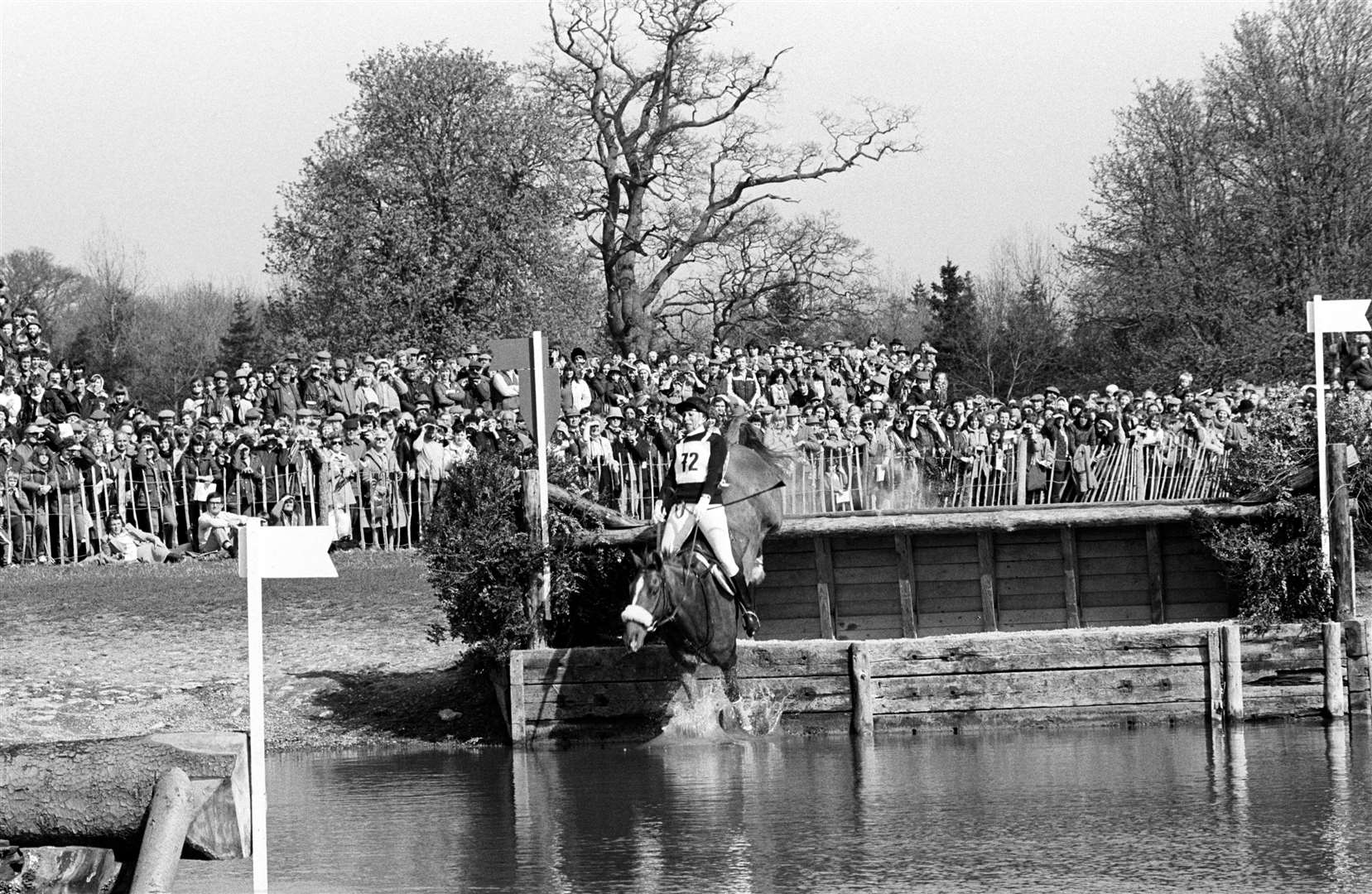 The princess falls from Stevie B at the Badminton Horse Trials in 1982 (PA)