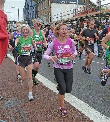 Barbara Ralph in the 2015 London Marathon which she finished as the fourth woman aged 60-64 (Family handout/PA)