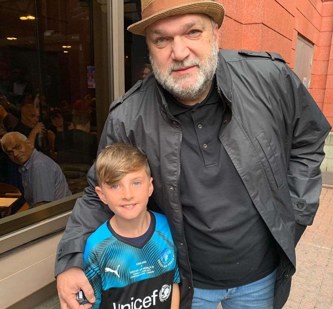 Humphrey with Neil 'Razor' Ruddock at the official Soccer Aid match