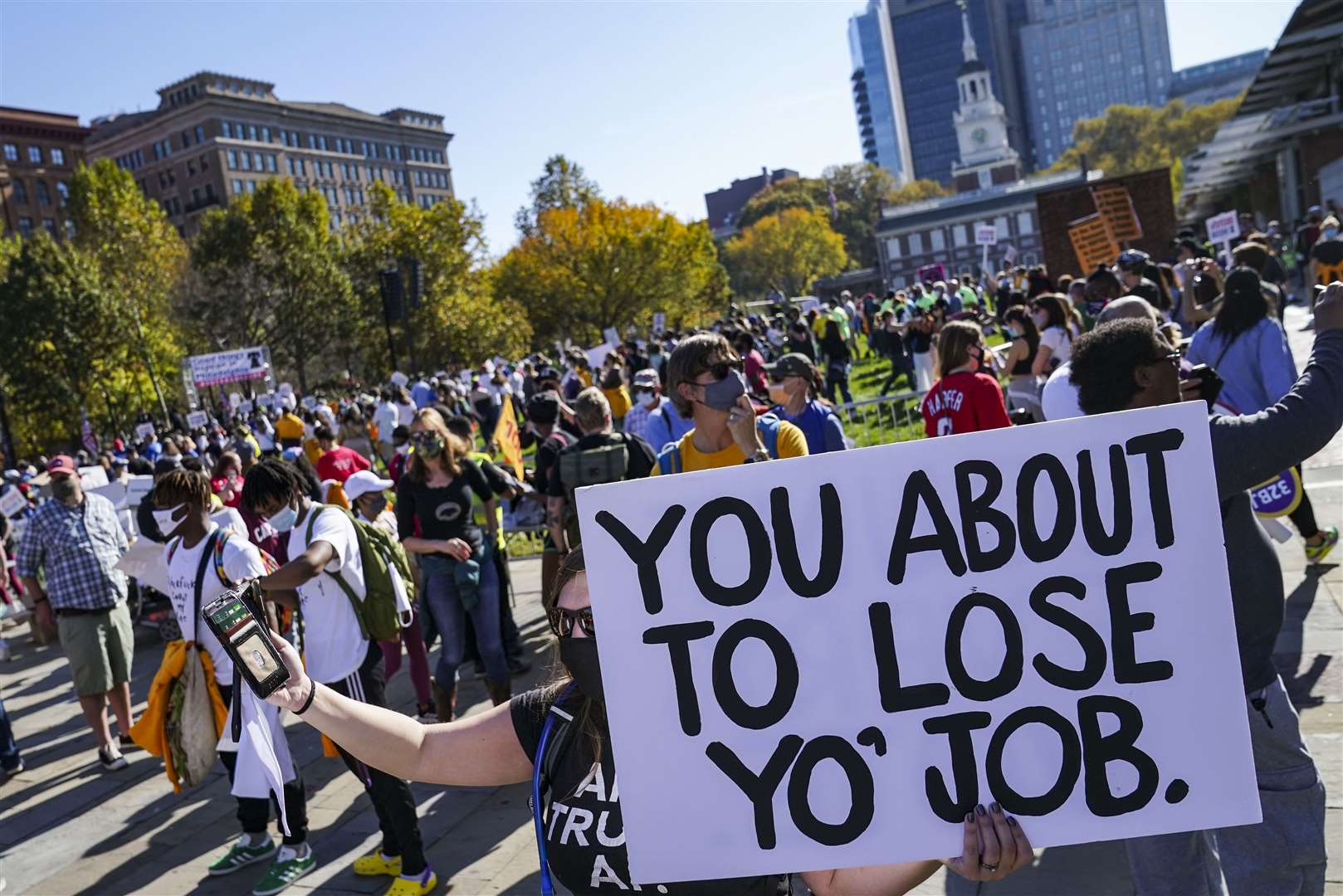 Biden fans at Independence Mall in Philadelphia (John Minchillo/AP)