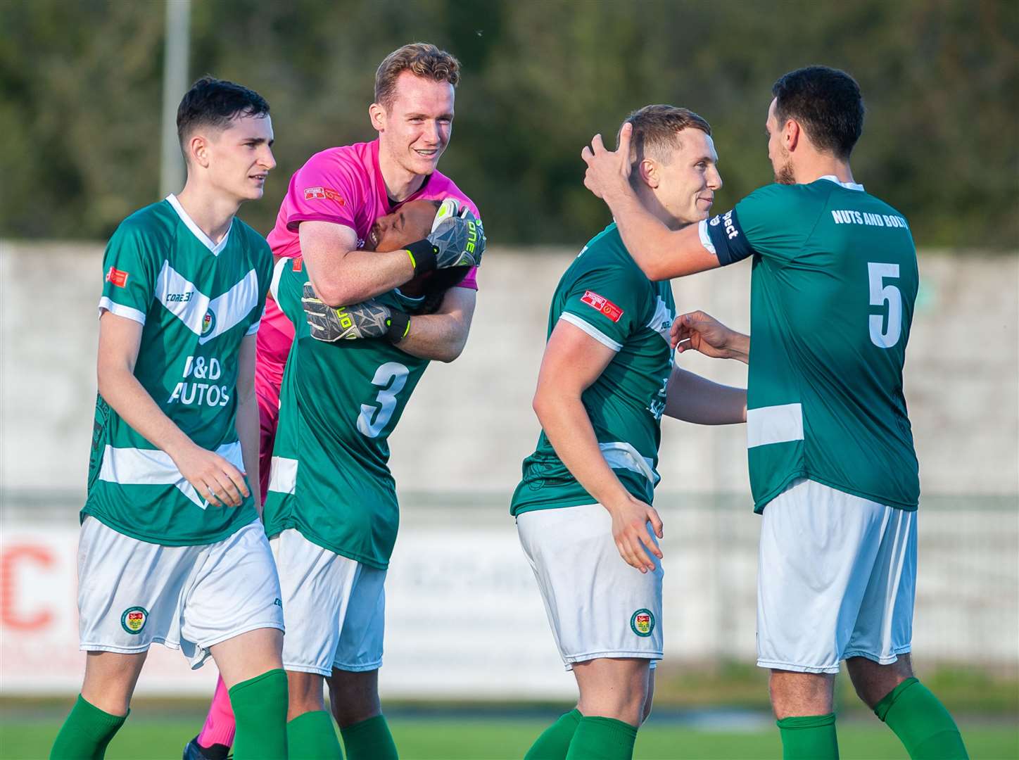 Daniel Hull, Tyler McCarthy, Bradley Simms, Josh Wisson and Ben Gorham celebrate Ashford United's FA Trophy success Picture: Ian Scammell