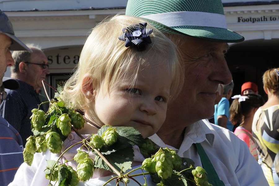 Amber Barkaway enjoying last year's Hop Festival, with grandad Chris Barkaway from Faversham