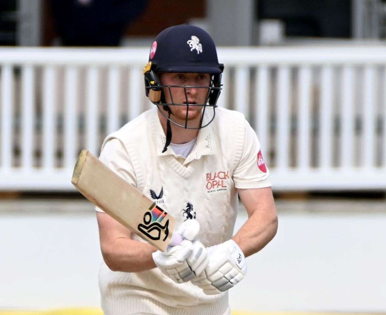 Joey Evison - was unbeaten on 77 for Kent at the close. Picture: Barry Goodwin