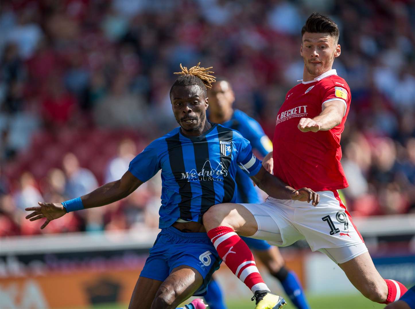 Gabriel Zakuani in action for Gillingham against Barnsley Picture: Ady Kerry