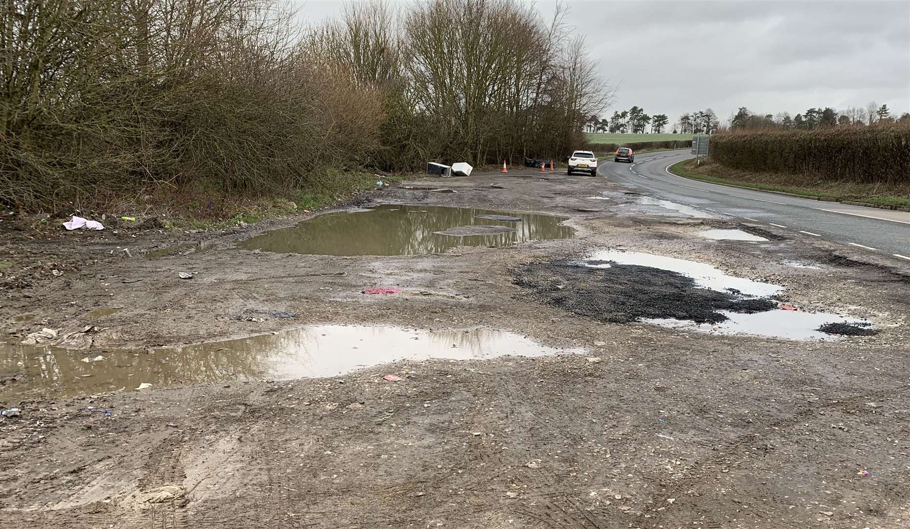 Land off the B2046 Adisham Road where lorry and car drivers stop for breaks